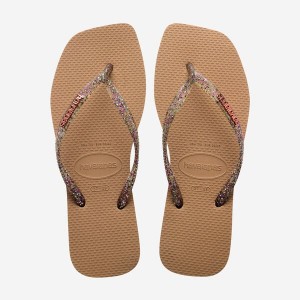 Havaianas Square Logo Metallic Women's Flip Flops | AEWBVQ-129