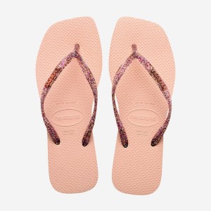 Havaianas Square Logo Metallic Women's Flip Flops | YTCEBO-243