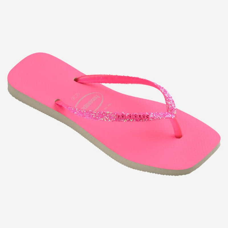 Havaianas Square Glitter Neon Women's Flip Flops | RQIEDA-941