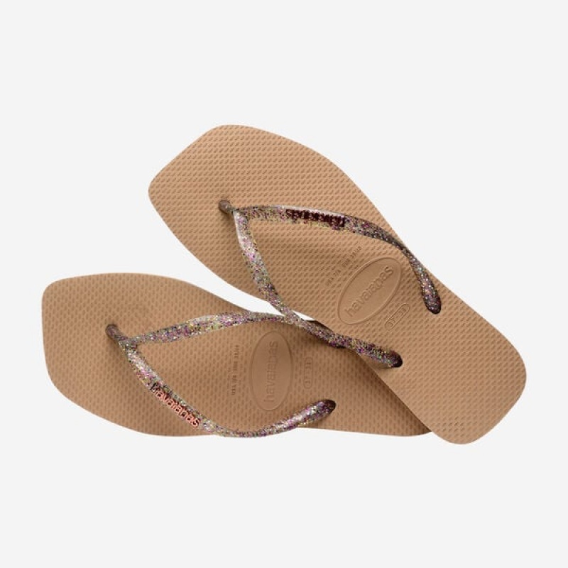 Havaianas Square Logo Metallic Women's Flip Flops | AEWBVQ-129