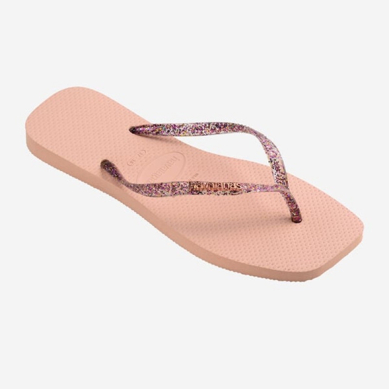 Havaianas Square Logo Metallic Women's Flip Flops | YTCEBO-243