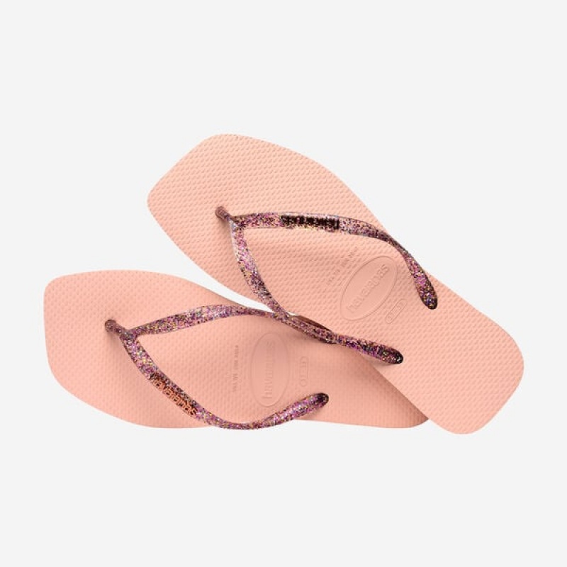 Havaianas Square Logo Metallic Women's Flip Flops | YTCEBO-243