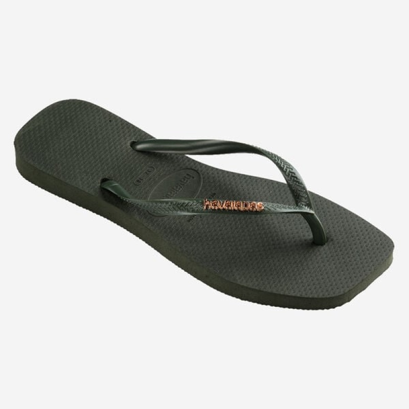 Havaianas Square Logo Metallic Women's Flip Flops | JROGMT-058