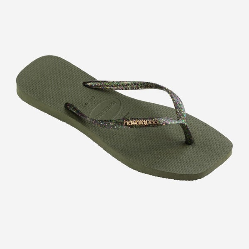 Havaianas Square Logo Metallic Women's Flip Flops | APQNXD-543